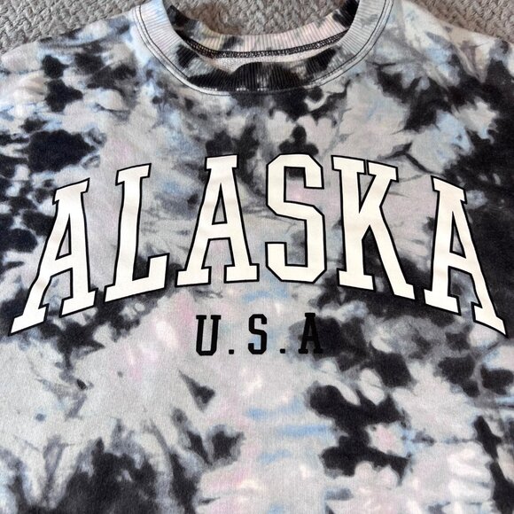 Womens Hollister Alaska U.S. Blue Tie-Dye Cropped Crew Neck Sweatshirt S - Picture 2 of 7